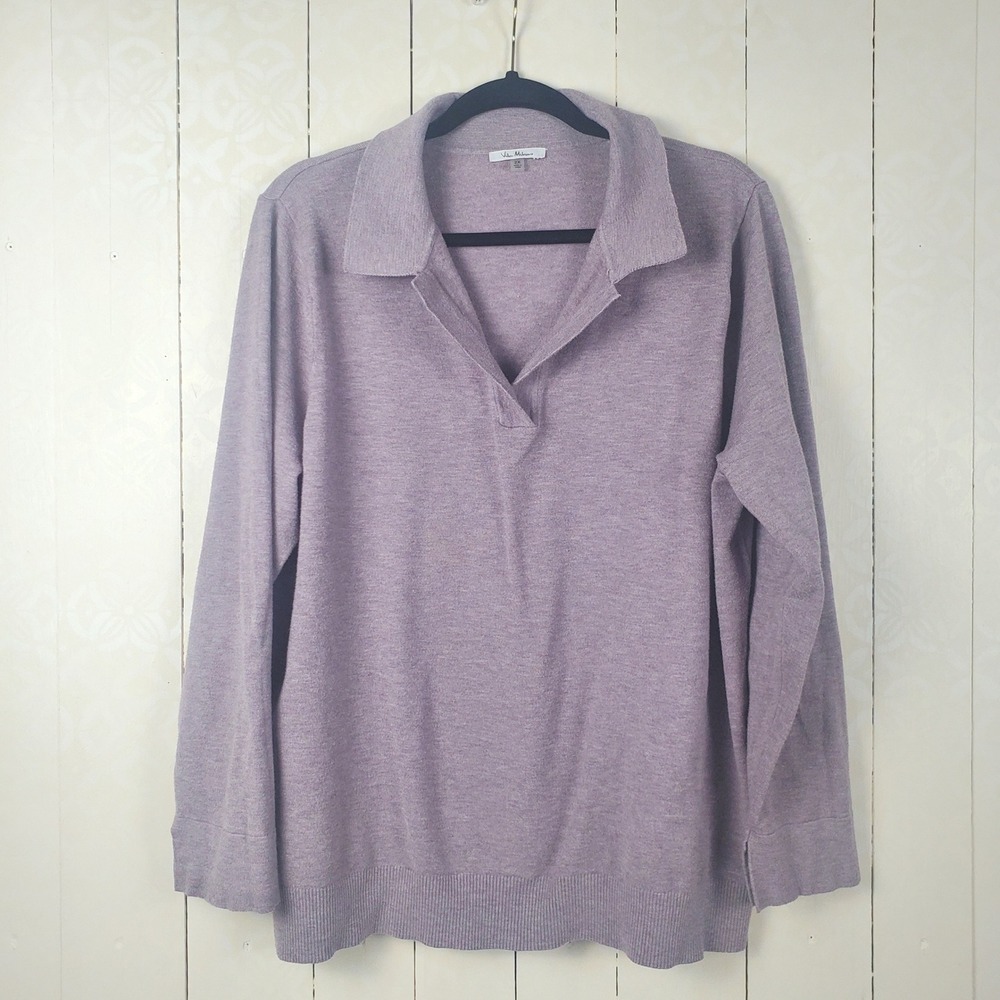 Vila Milano Lavender Purple Knit Polo Sweater Long Sleeve V-Neck Plus Size 2X